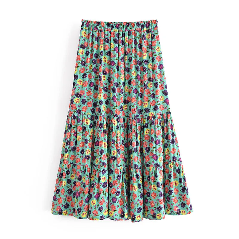 Boho Skirt, Hippie Skirts, Midi Skirt, Camila Flower in Green