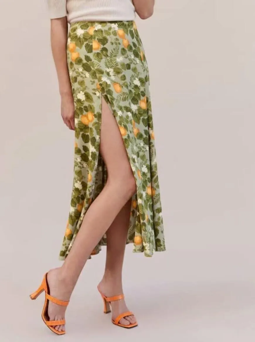 Boho Skirt, Hippie Skirts, Midi Skirt, Madarin Garden Green