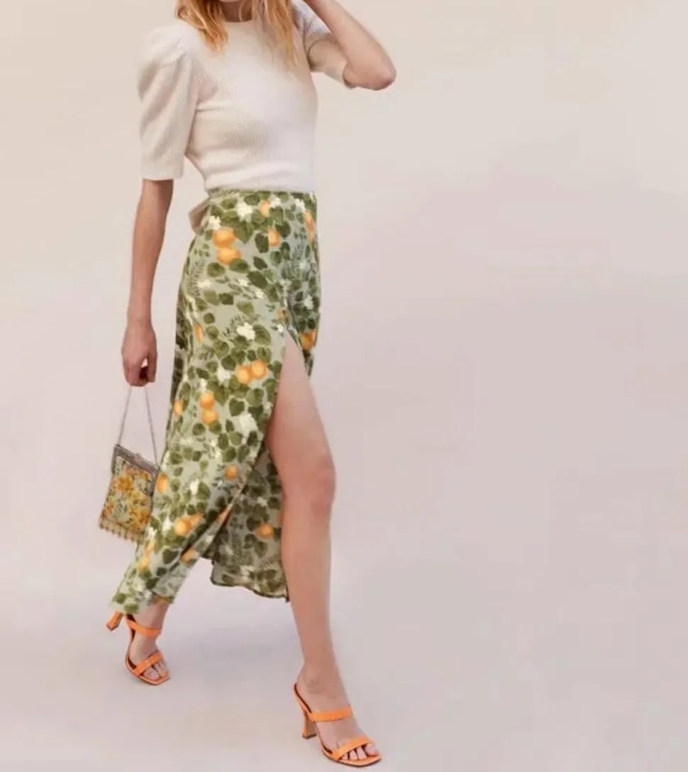 Boho Skirt, Hippie Skirts, Midi Skirt, Madarin Garden Green