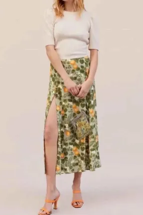 Boho Skirt, Hippie Skirts, Midi Skirt, Madarin Garden Green