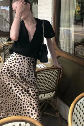 Boho Skirt, Hippie Skirts, Midi Skirt, Retro Satin Skirt, Paw Black White