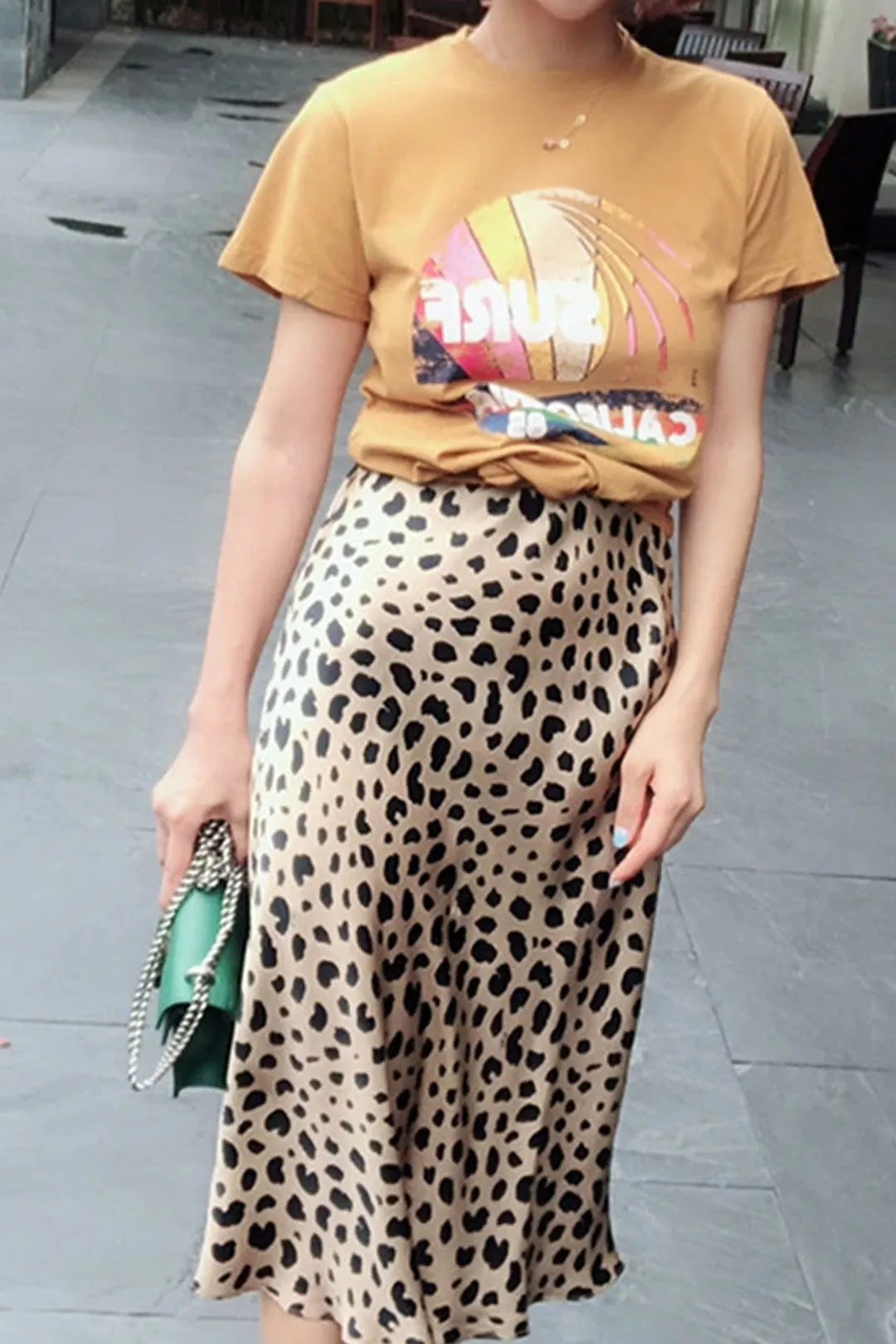 Boho Skirt, Hippie Skirts, Midi Skirt, Retro Satin Skirt, Paw Black White