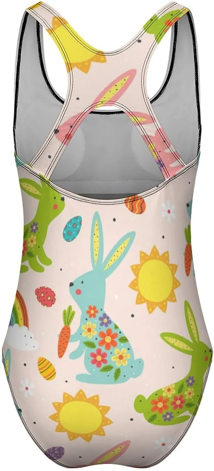 Bunny Eggs Ladies One Piece Swimsuit Crisscross Back Scoop Neck Trendy Tummy Control Bathing Suit
