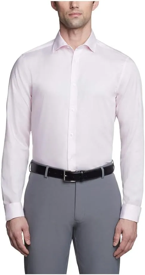 Calvin Klein Men's Non Iron Slim Fit French Cuff Dress Shirt Shirt, Pink, 17" Neck 34"-35" Sleeve
