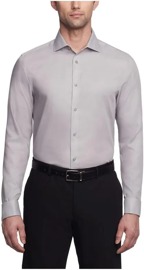 Calvin Klein Men's Non Iron Slim Fit French Cuff Dress Shirt Shirt, Smoke, 18" Neck 36"-37" Sleeve