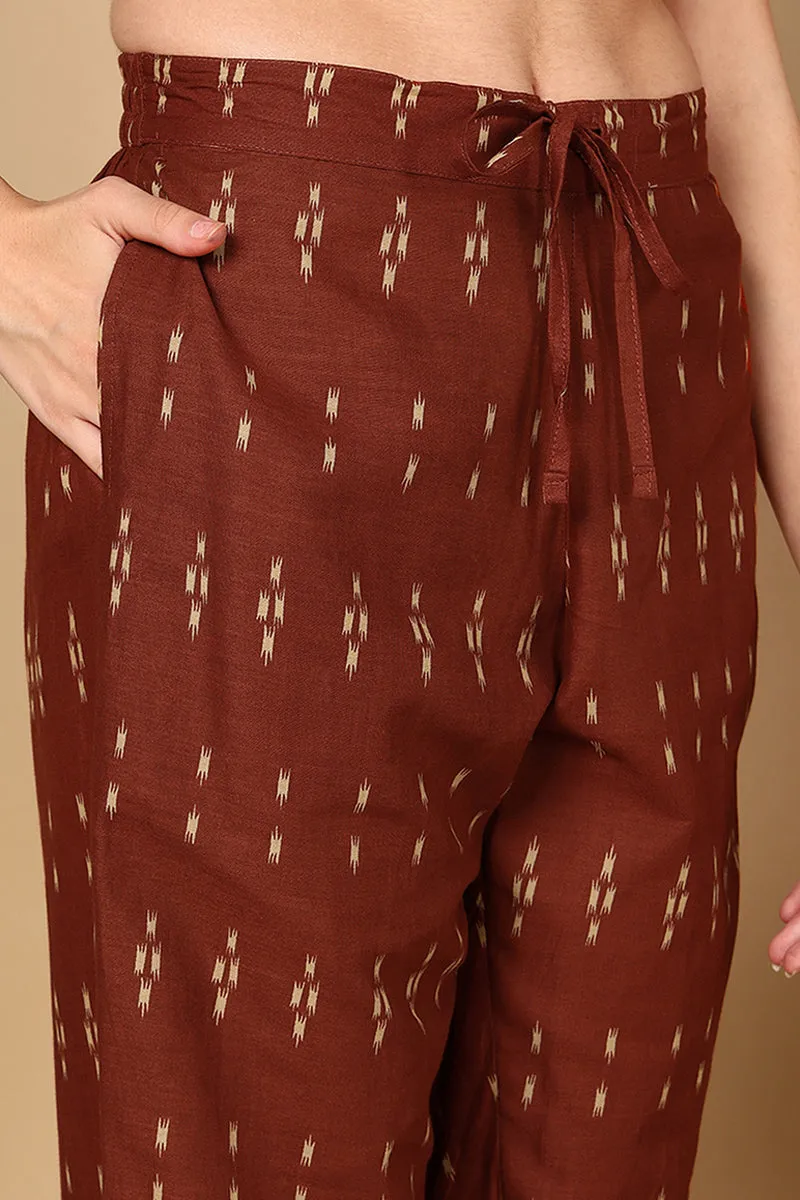 Cotton Blend Blend Black Ikat Printed Straight Kurta With Pant