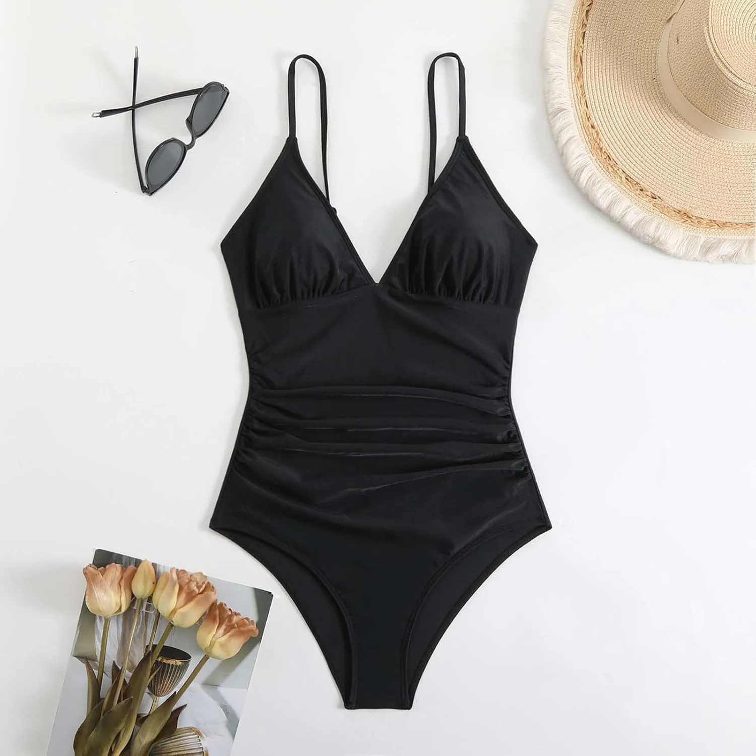 Cute One Piece Swimsuit for Women 2025 Trendy Spaghetti Straps Tummy Control Bathing Suits Summer Beach Swimwear