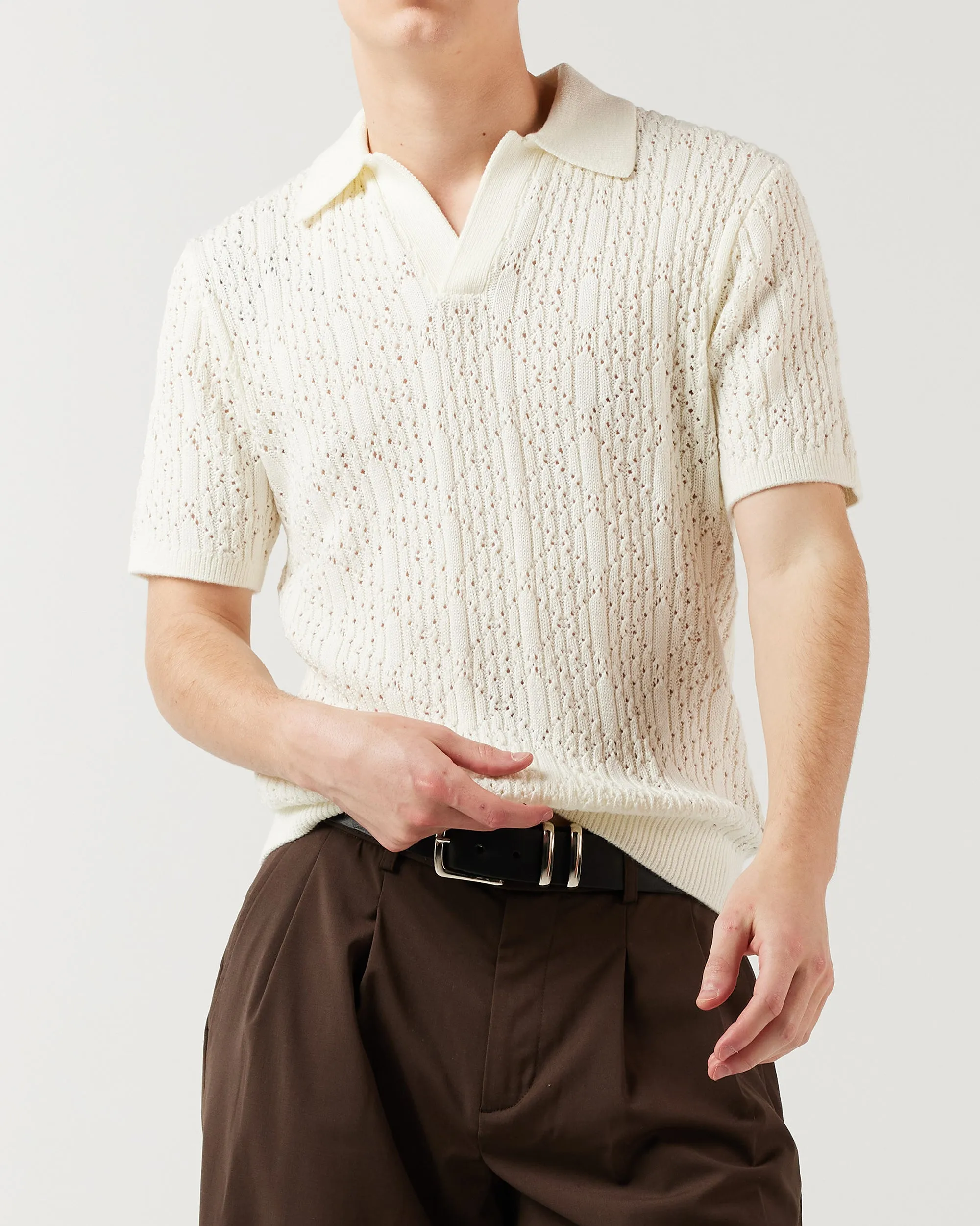 Diamond Knit Polo - Ivory