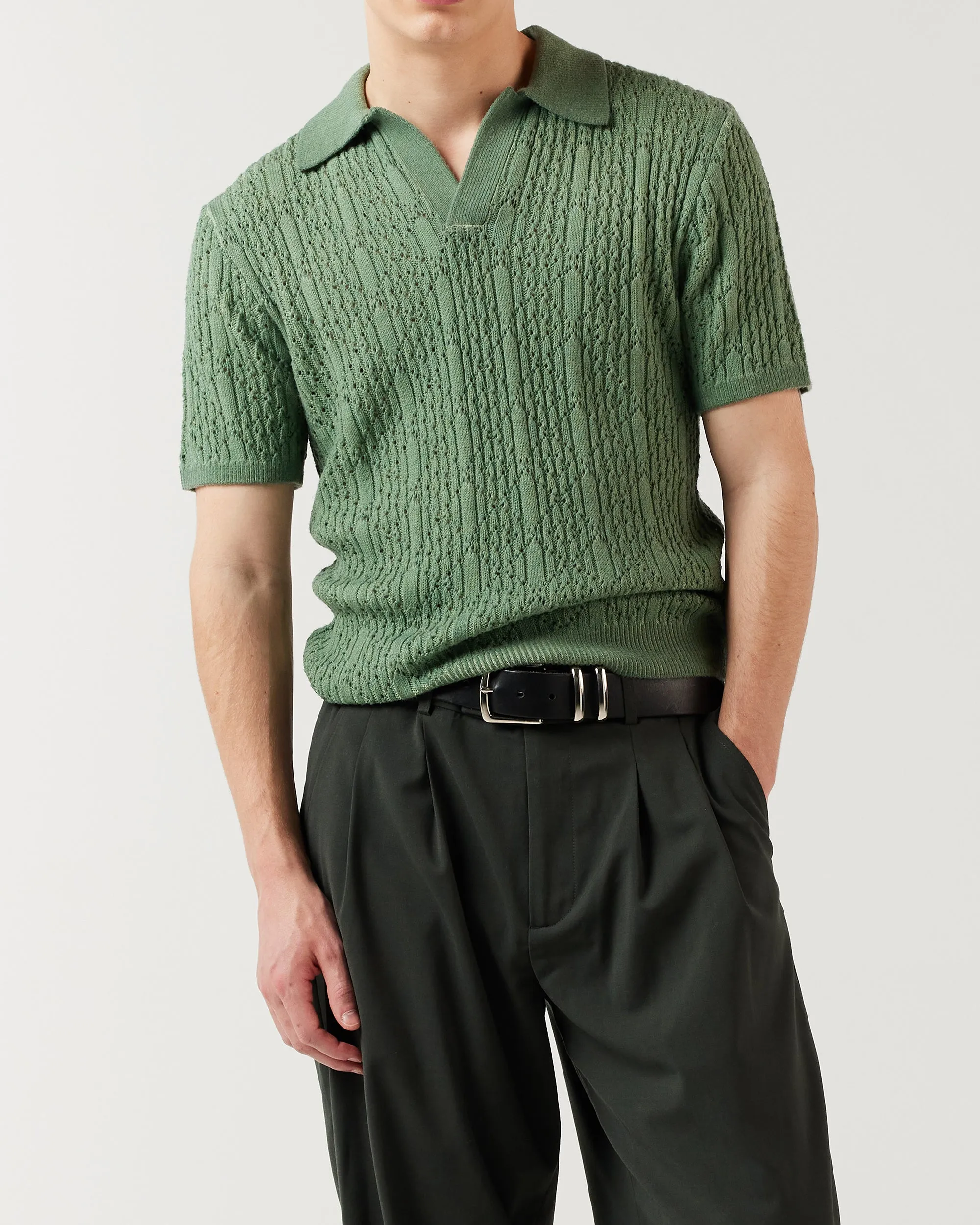 Diamond Knit Polo - Olive
