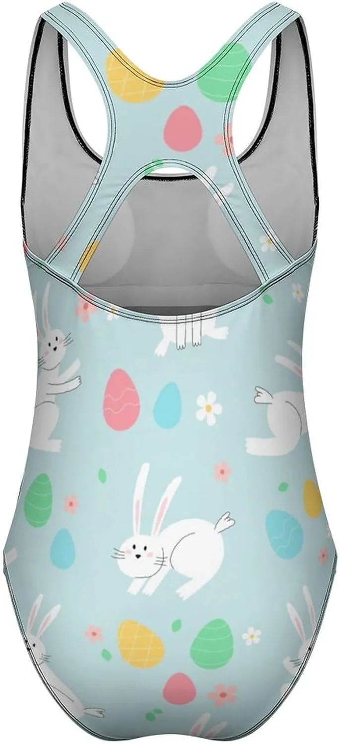 Easter Eggs Bunnies Women 1 Piece Bathing Suits Backless Scoop Neck Trendy Tummy Control Bathing Suit