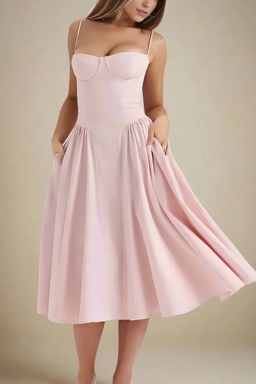 Everly Bodycon Day Midi Dress - Dusty Pink