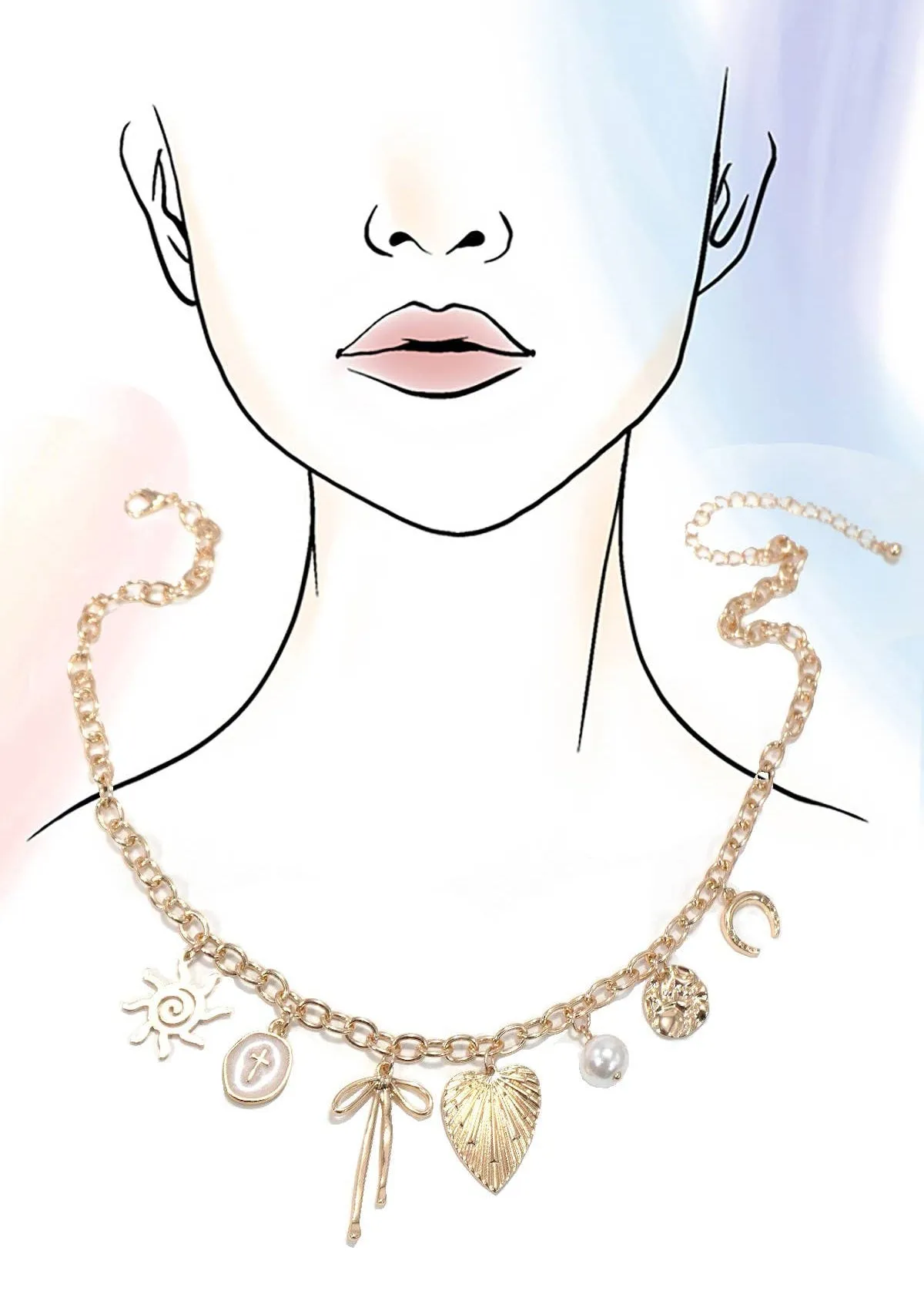 Feminine Energy Gold 7-Charm Statement Necklace