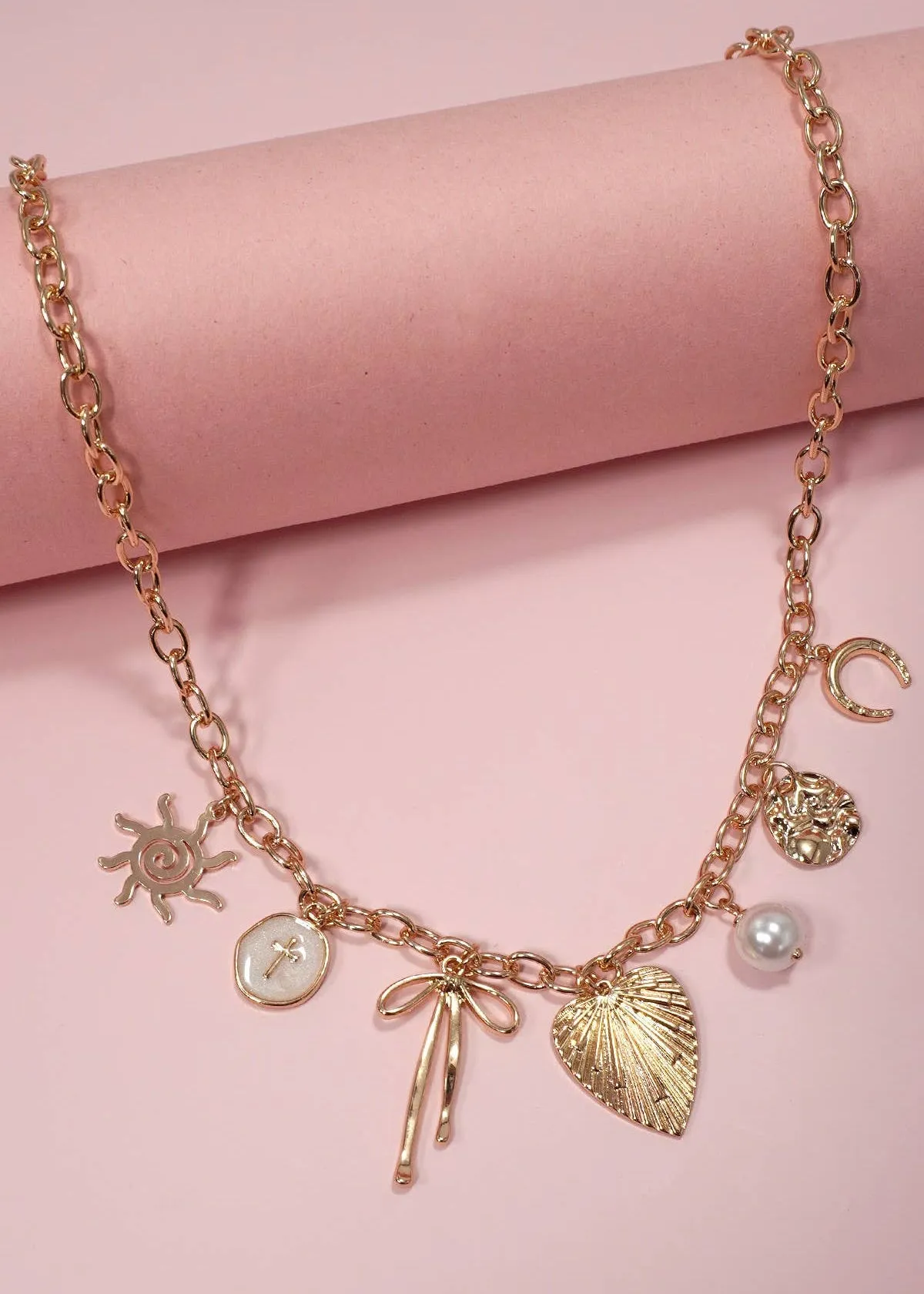 Feminine Energy Gold 7-Charm Statement Necklace
