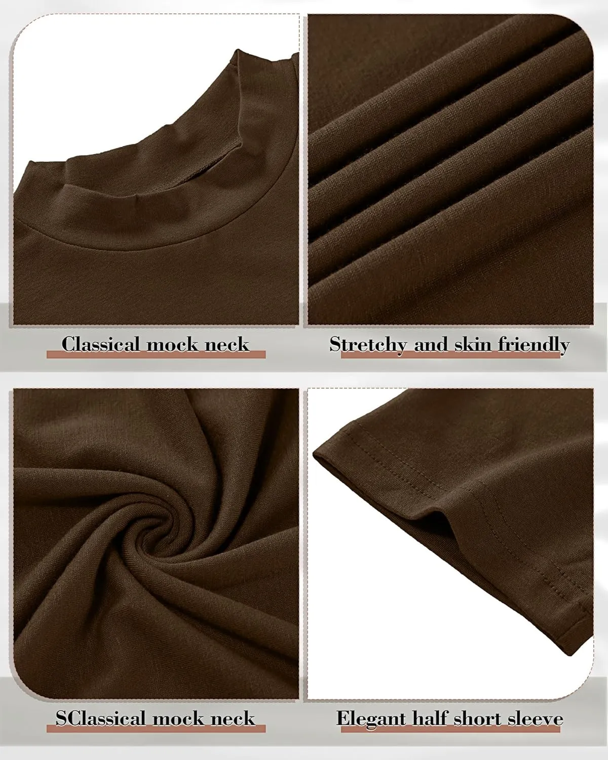 Ficerd 2 Pack Women's Mock Turtleneck T Shirts, Half Sleeve Business Casual Tunic Tops Slim Fit Summer Basic Dressy Tee Shirt