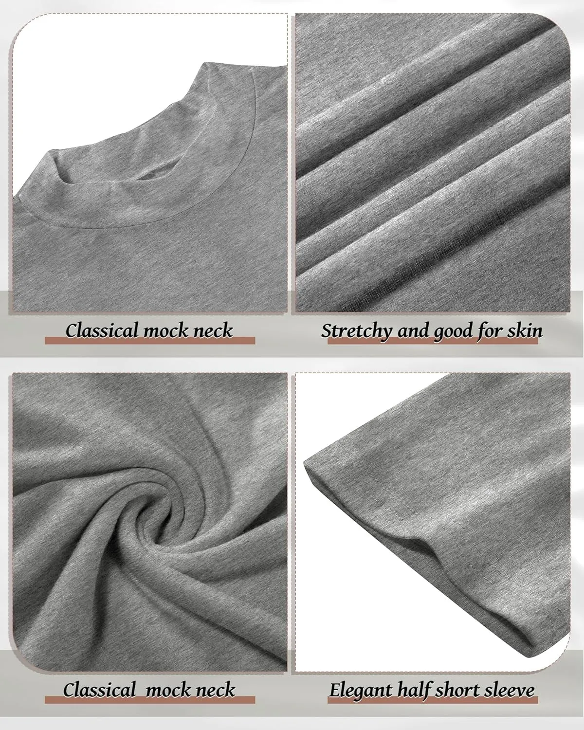 Ficerd 2 Pack Women's Mock Turtleneck T Shirts, Half Sleeve Business Casual Tunic Tops Slim Fit Summer Basic Dressy Tee Shirt