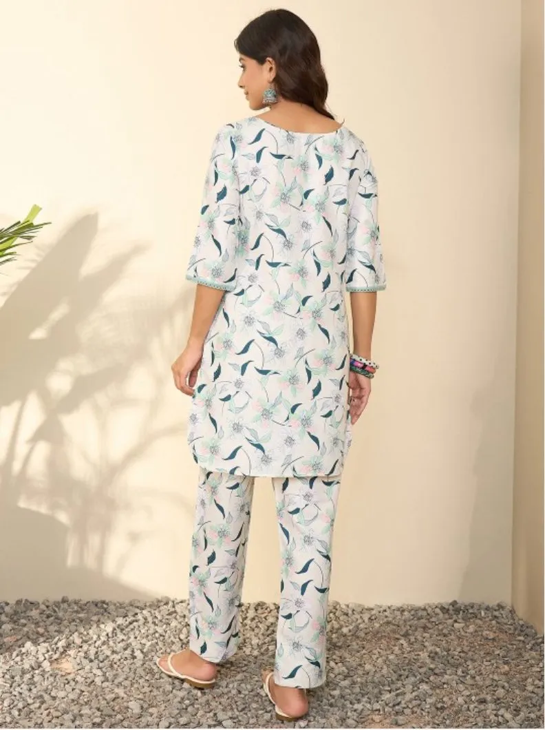 Floral Printed Gotta Patti Straight Kurti With Trousers