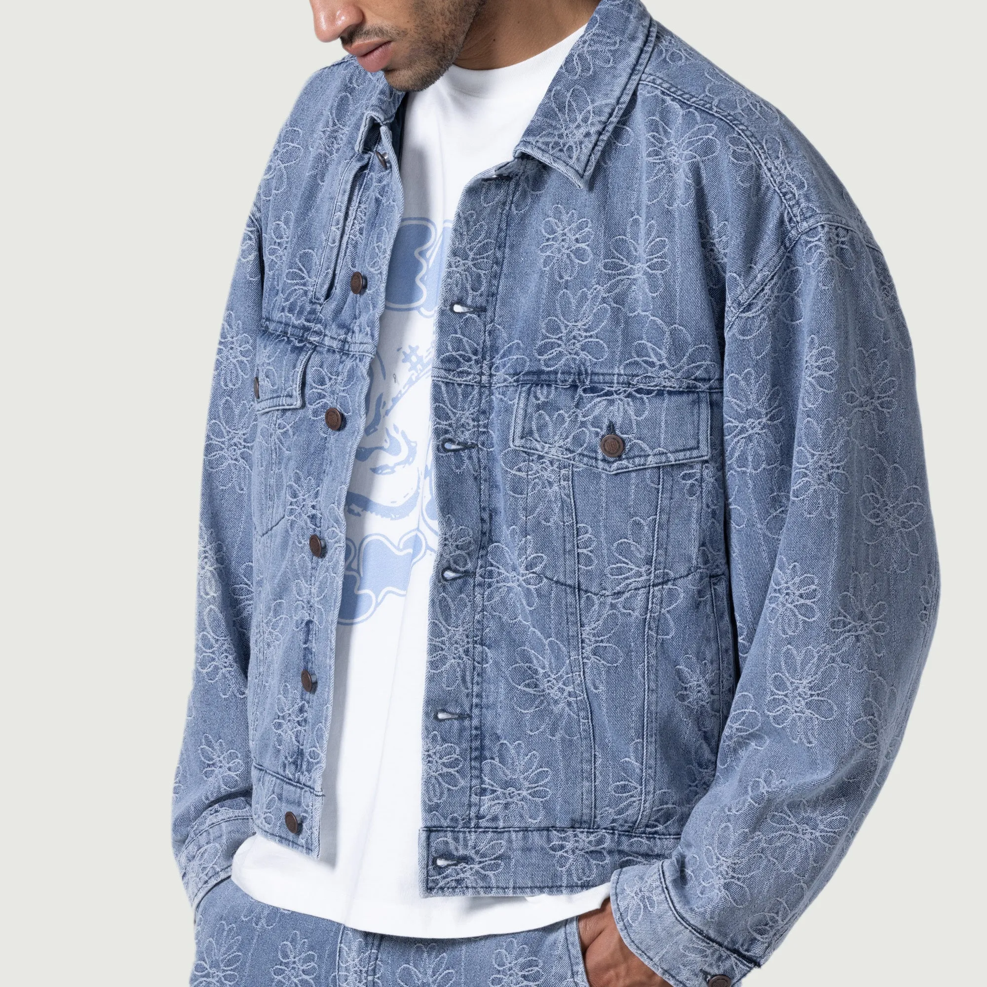 Flower Jacquard Jacket - Light Indigo