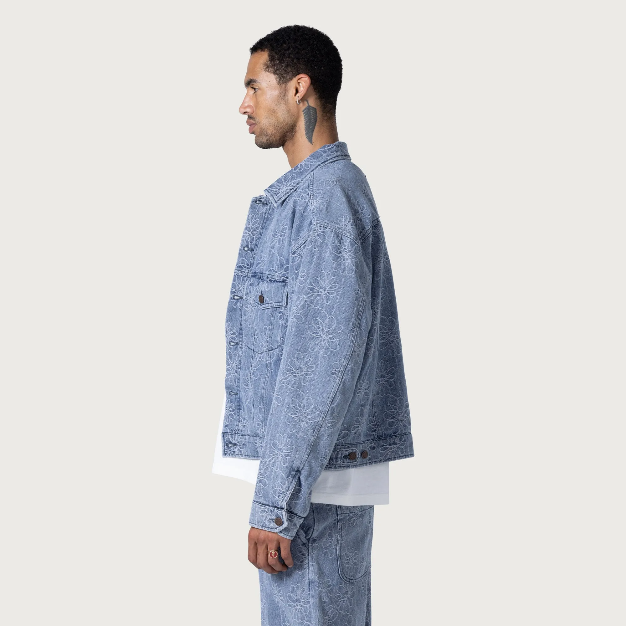 Flower Jacquard Jacket - Light Indigo