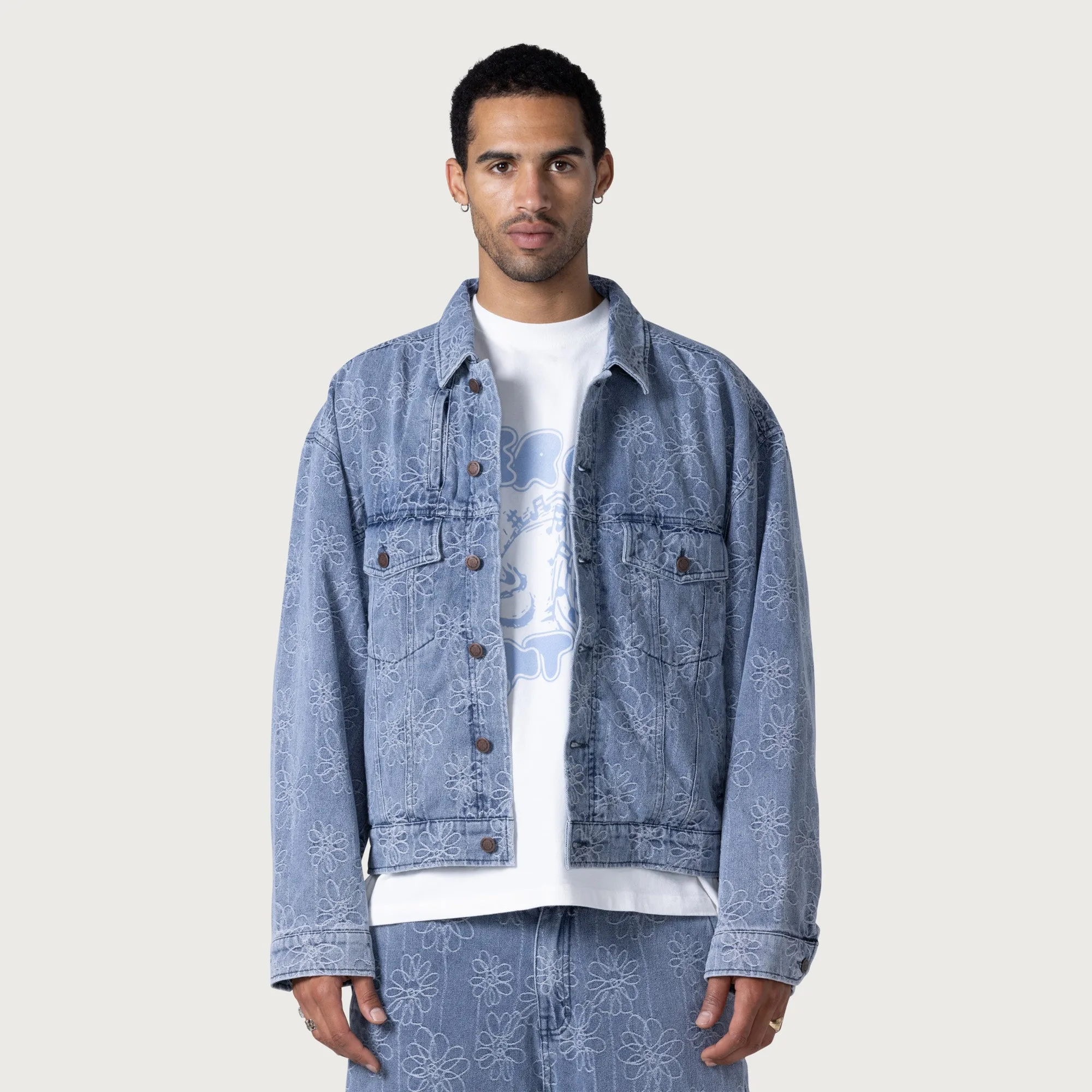 Flower Jacquard Jacket - Light Indigo