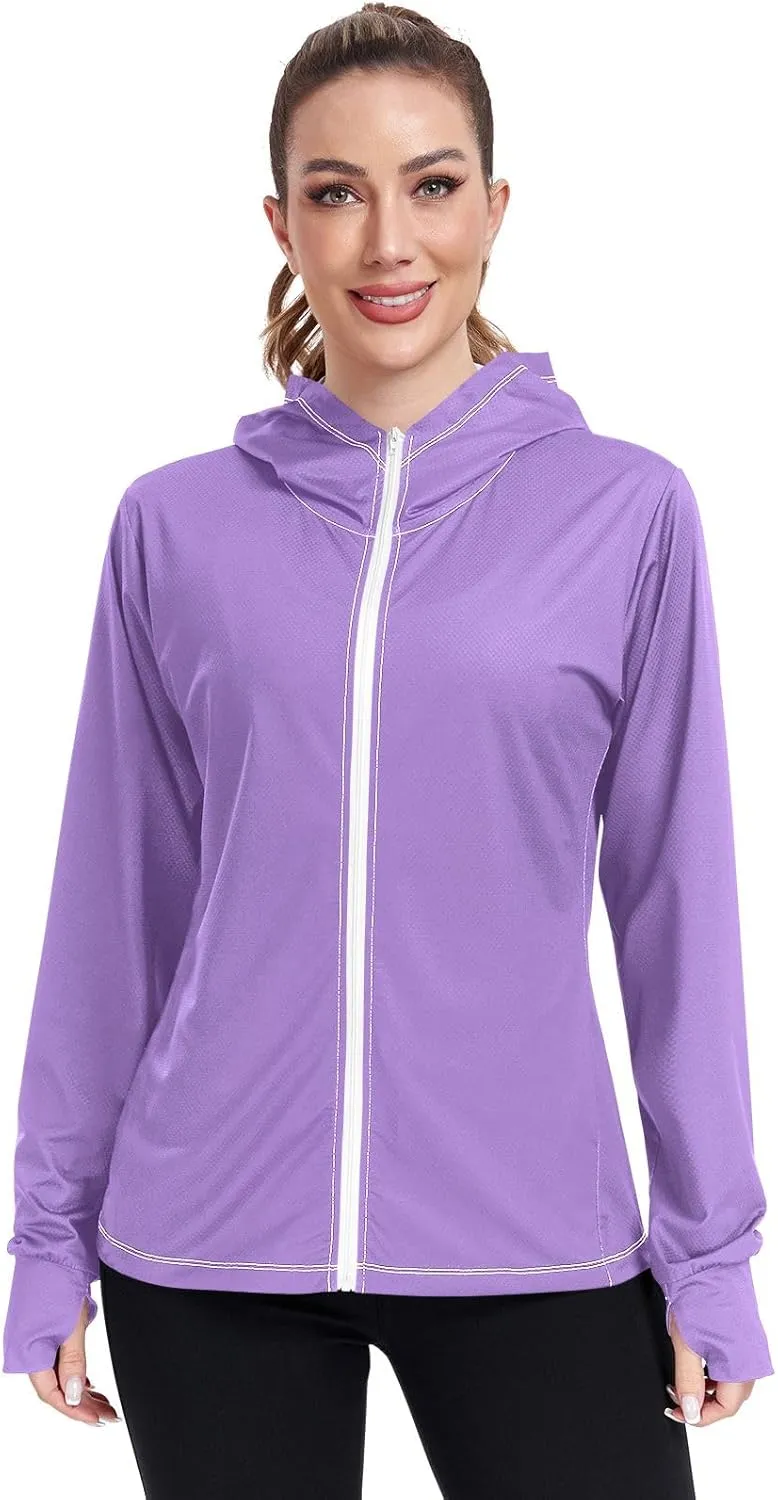 GAIGEO Modern Sky Ocean Blue Zip up Jacket, UPF 50  Sun Protection Clothes, Breathable Cool Lightweight Hiking Shirt Women, S