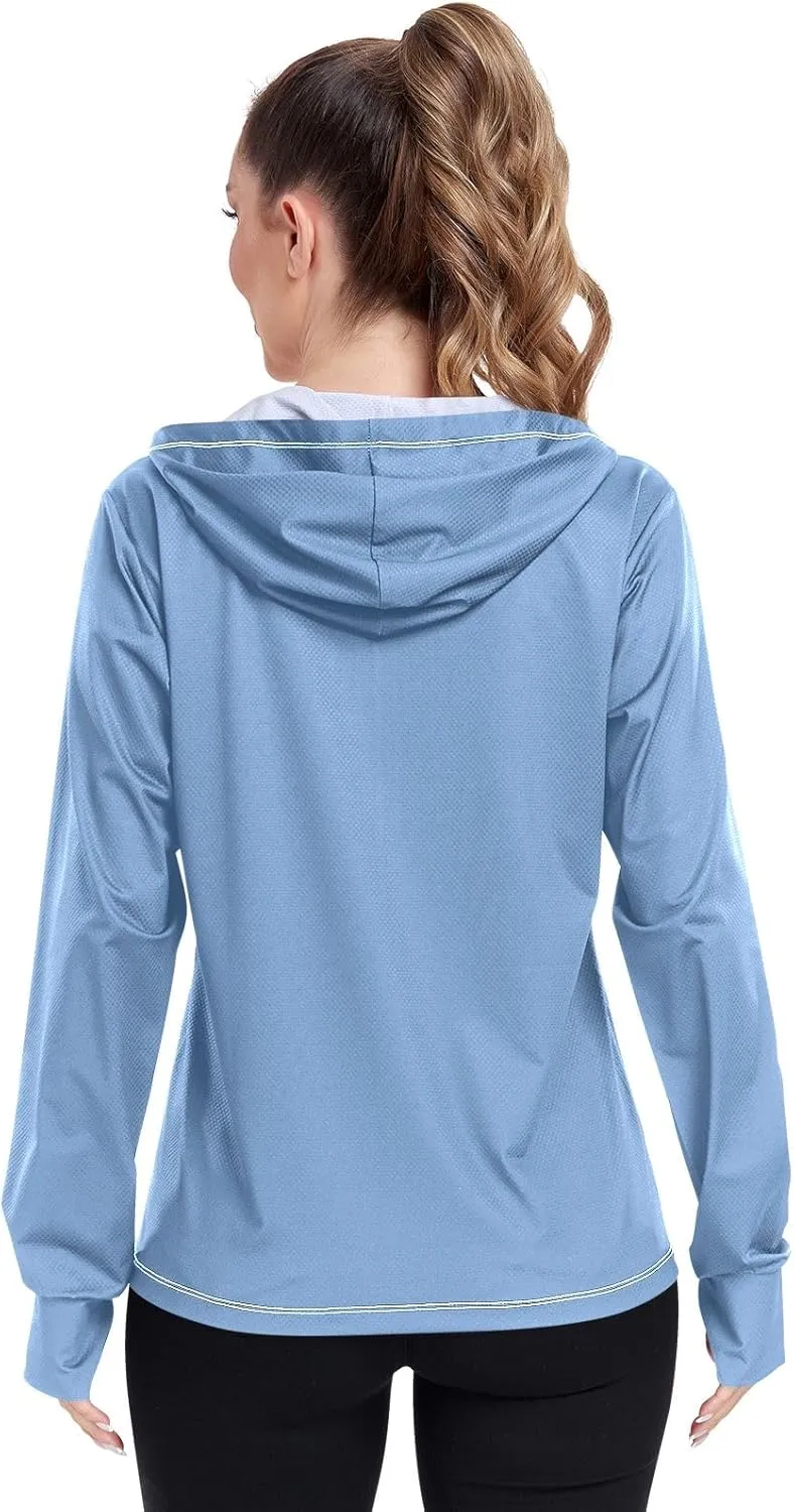 GAIGEO Modern Sky Ocean Blue Zip up Jacket, UPF 50  Sun Protection Clothes, Breathable Cool Lightweight Hiking Shirt Women, S
