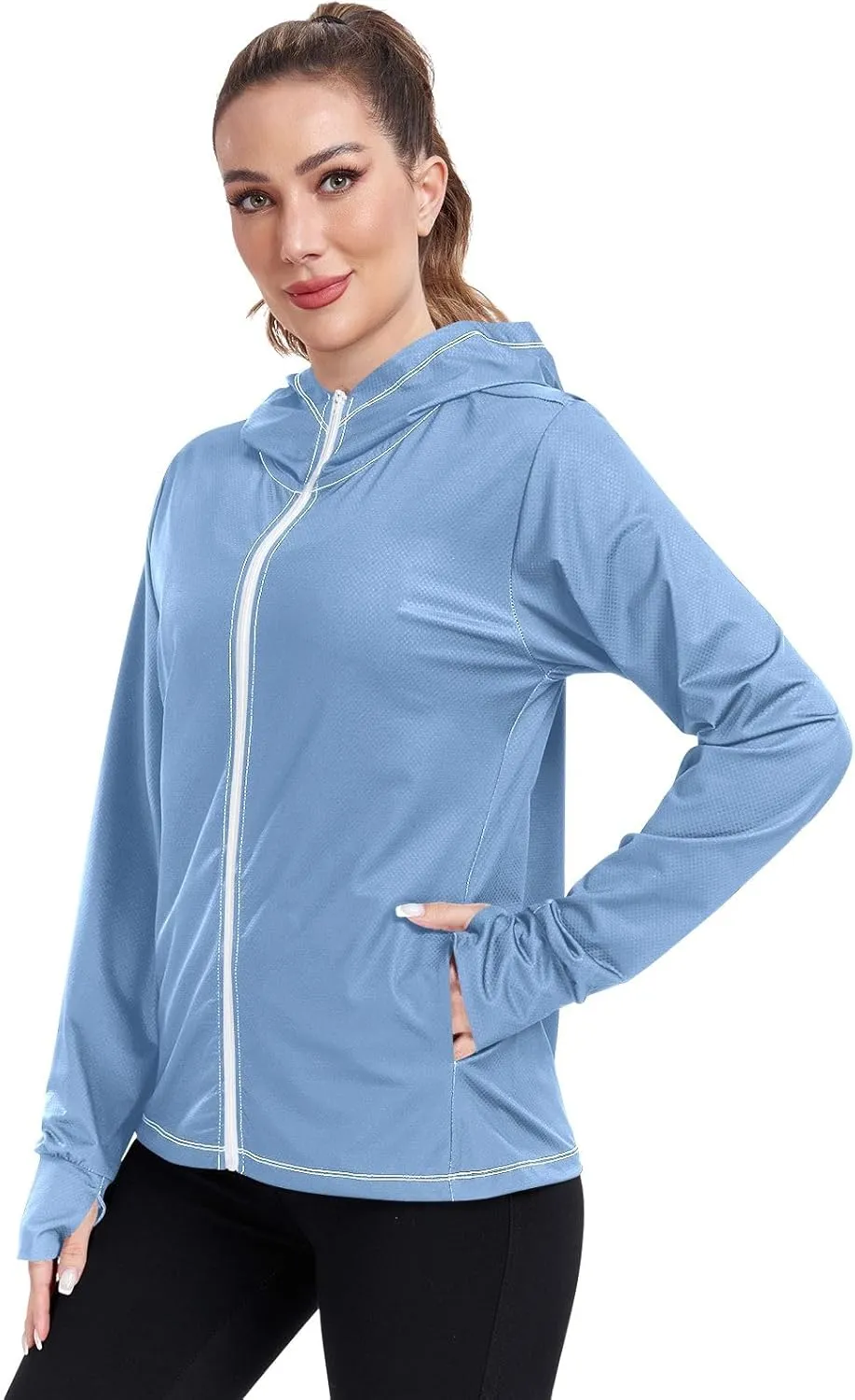 GAIGEO Modern Sky Ocean Blue Zip up Jacket, UPF 50  Sun Protection Clothes, Breathable Cool Lightweight Hiking Shirt Women, S