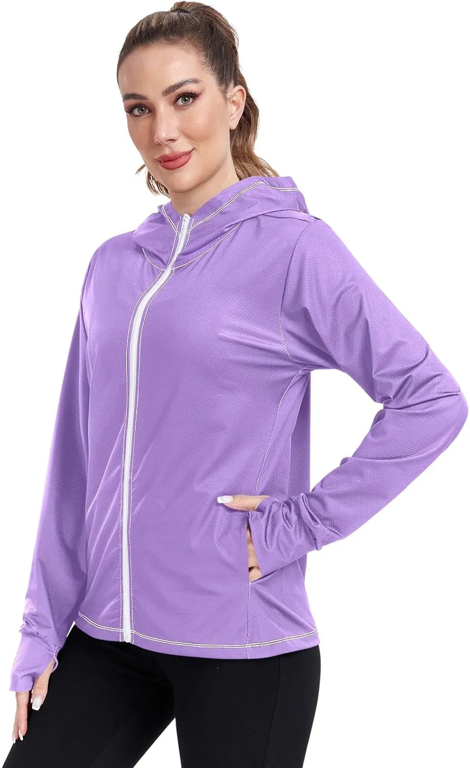 GAIGEO Modern Sky Ocean Blue Zip up Jacket, UPF 50  Sun Protection Clothes, Breathable Cool Lightweight Hiking Shirt Women, S