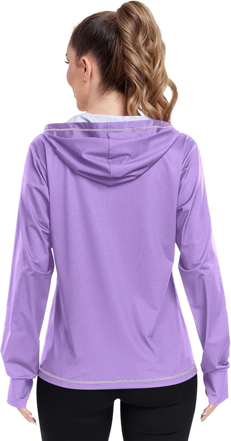 GAIGEO Modern Sky Ocean Blue Zip up Jacket, UPF 50  Sun Protection Clothes, Breathable Cool Lightweight Hiking Shirt Women, S