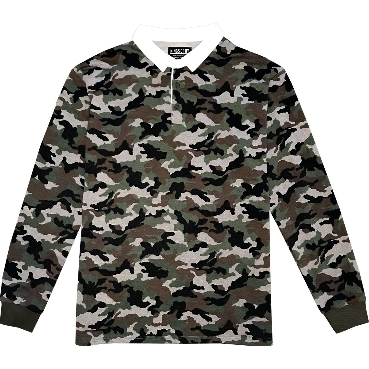 Green Camo Printed Mens Long Sleeve Rugby Shirt