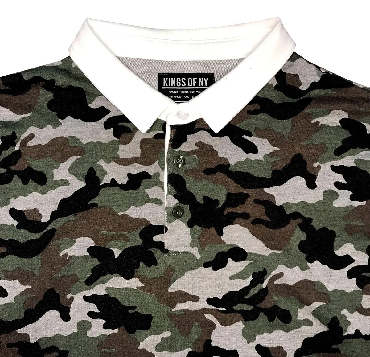 Green Camo Printed Mens Long Sleeve Rugby Shirt