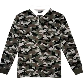 Green Camo Printed Mens Long Sleeve Rugby Shirt