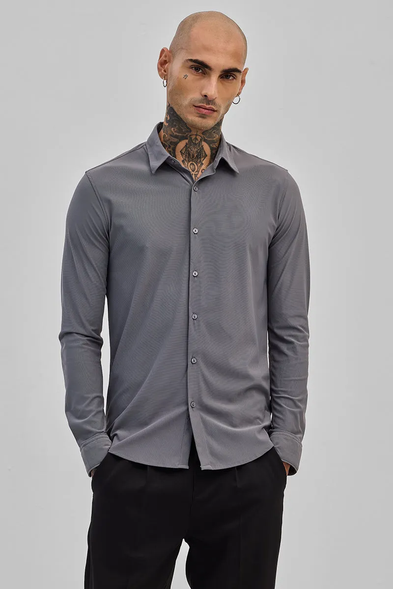 Grey Stretchable Pique Shirt