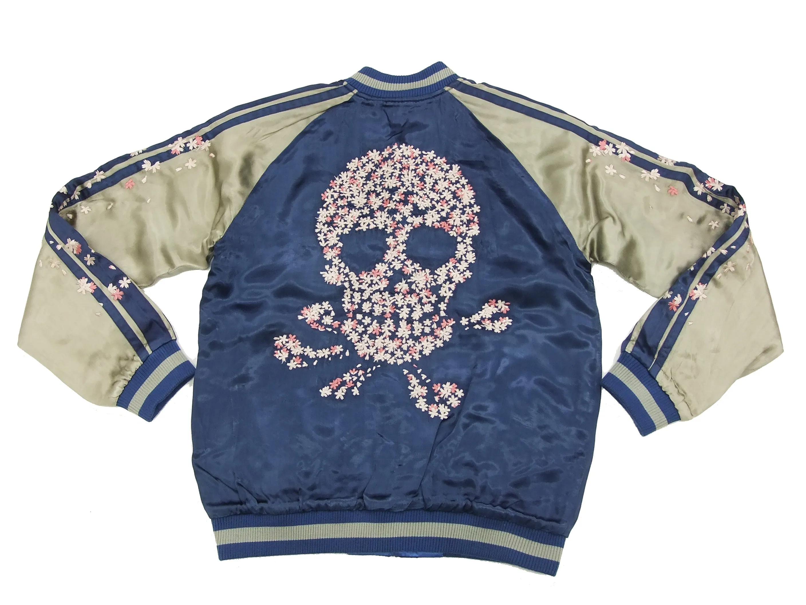 Hanatabi Gakudan Men's Japanese Souvenir Jacket Cherry Blossoms Skull Sukajan Script SSJ-509