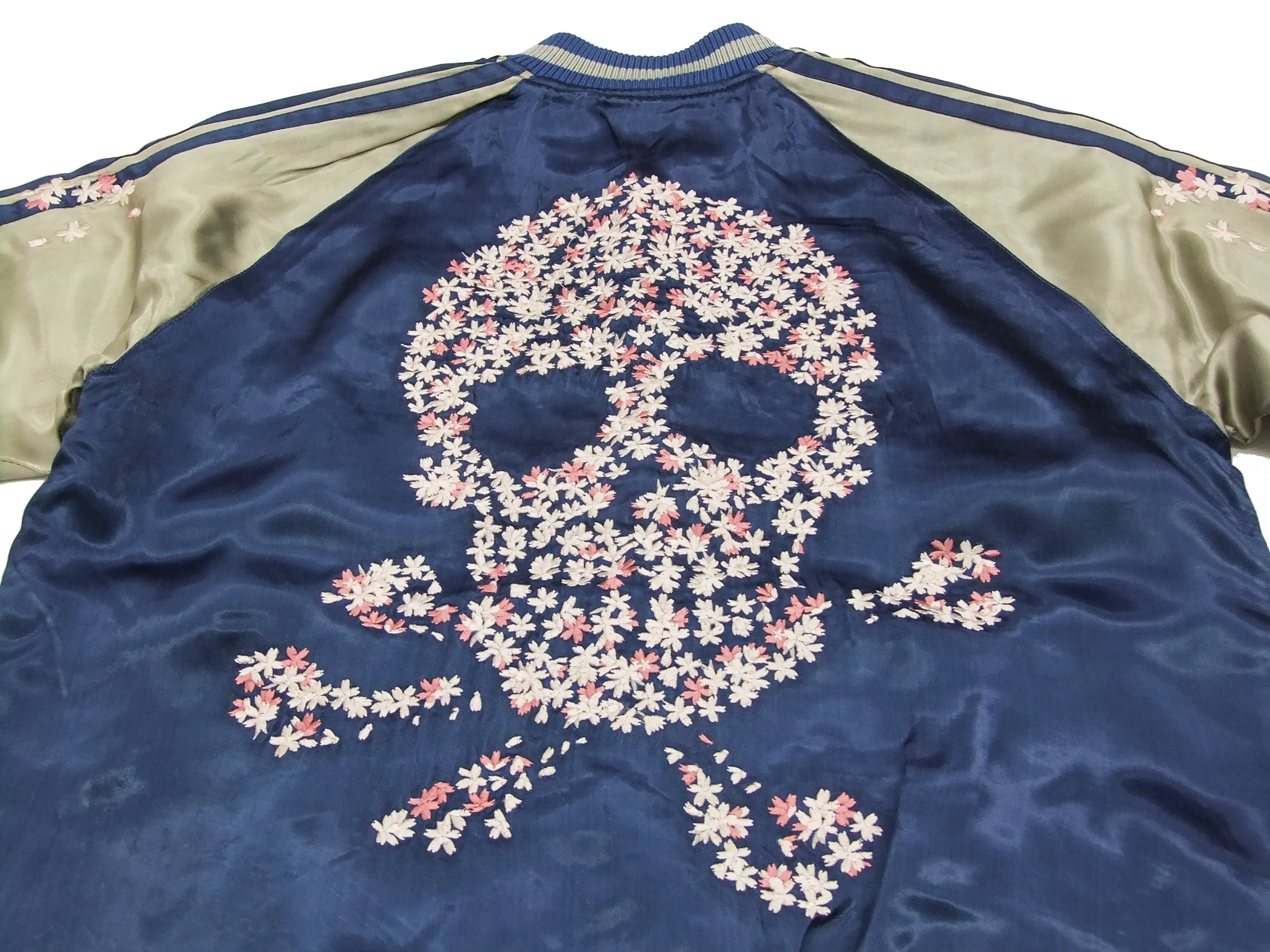 Hanatabi Gakudan Men's Japanese Souvenir Jacket Cherry Blossoms Skull Sukajan Script SSJ-509
