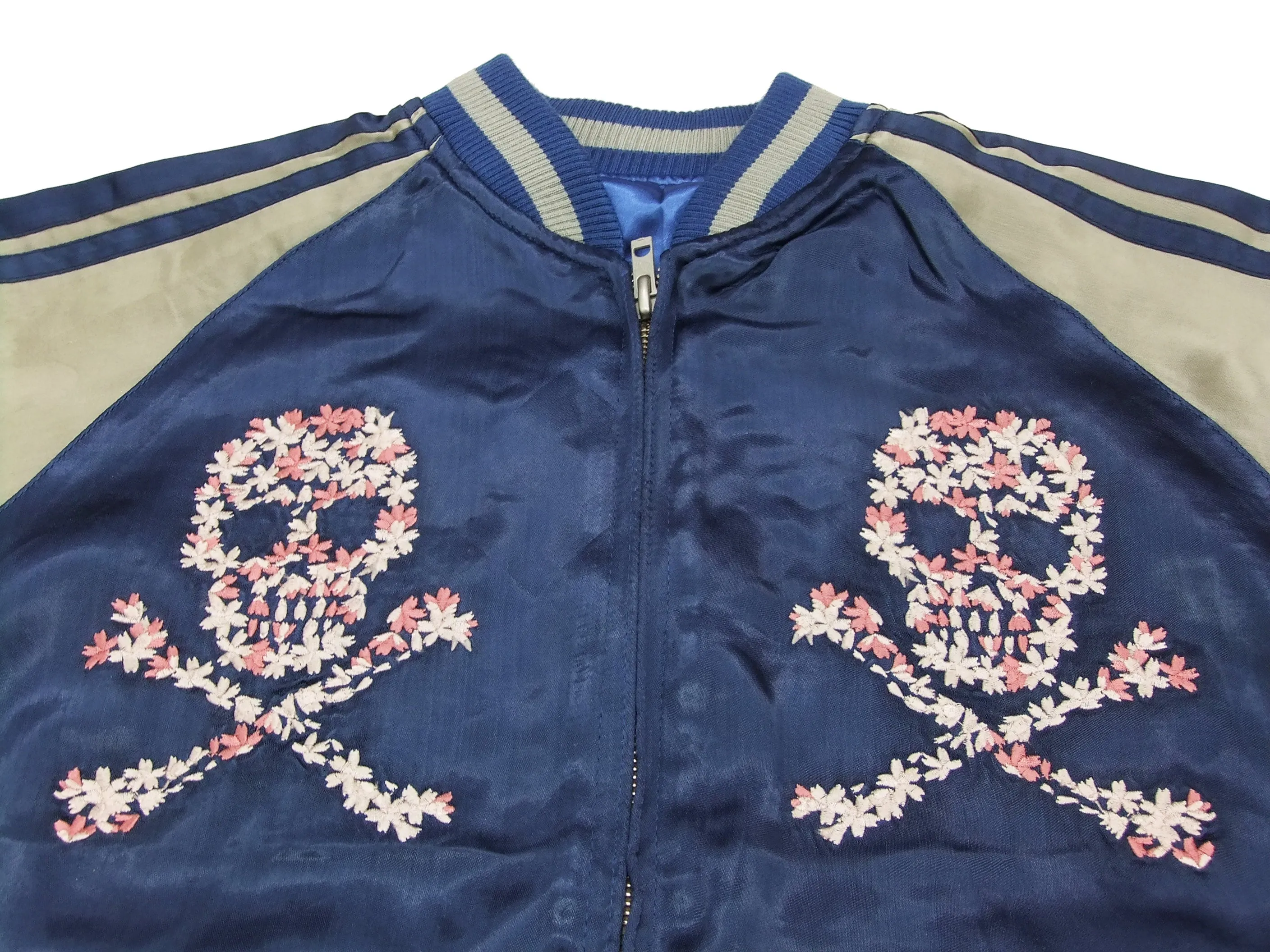 Hanatabi Gakudan Men's Japanese Souvenir Jacket Cherry Blossoms Skull Sukajan Script SSJ-509