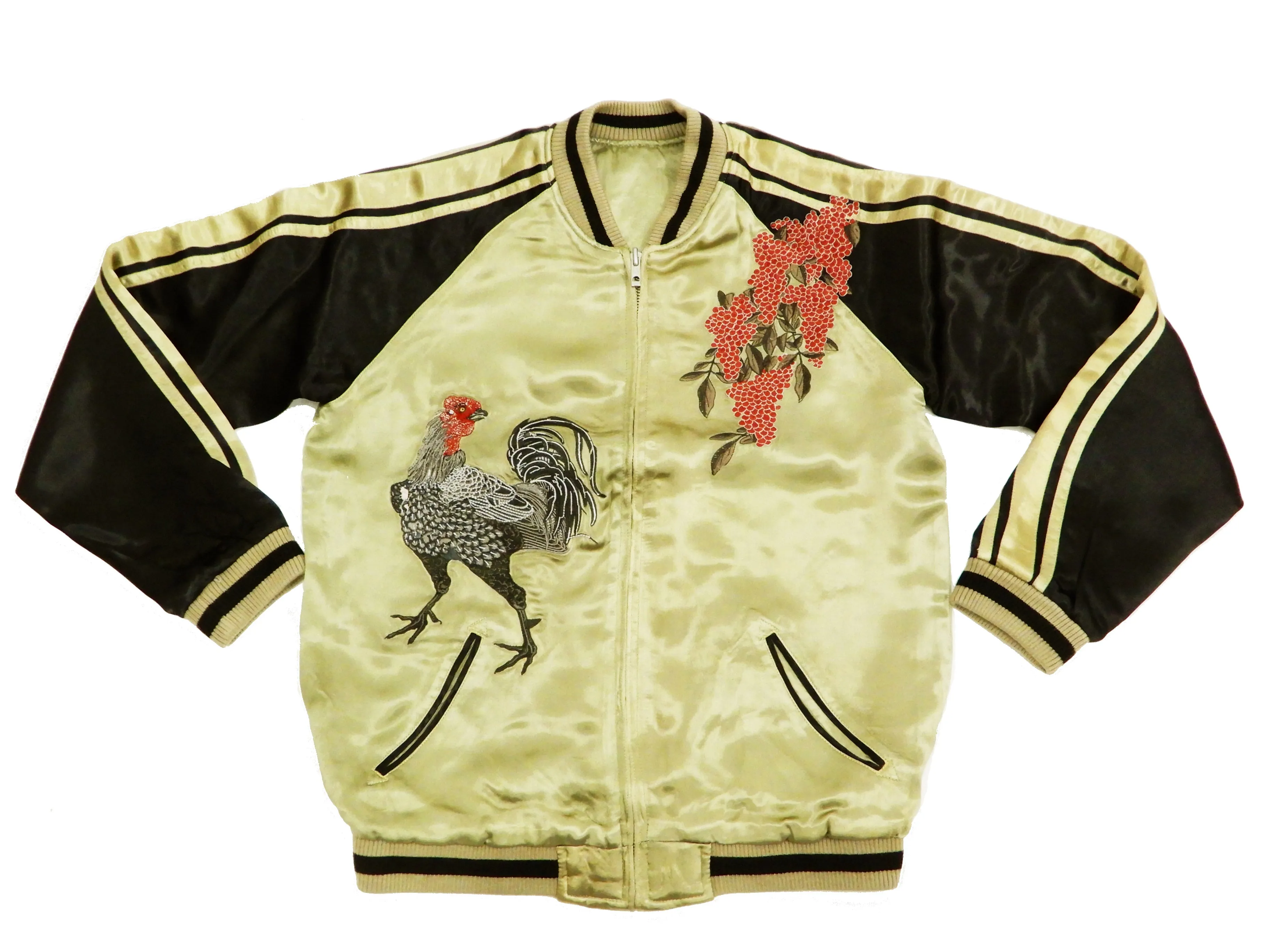 Hanatabi Gakudan Men's Japanese Souvenir Jacket Japanese Rooster Art Sukajan Script SSJ-031