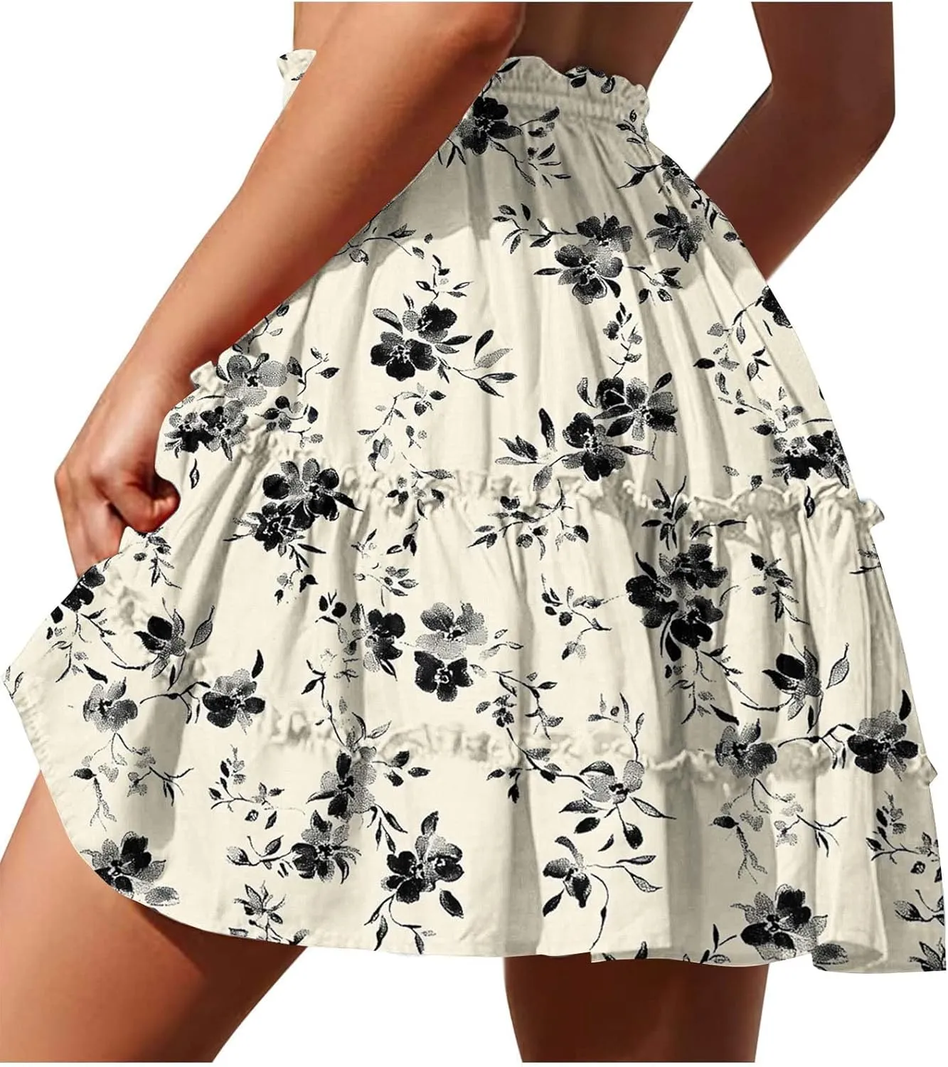 High Waist Floral Mini Skirts for Women Boho Style Beach Short Skirt Flower Print Hawaiian Pleated Half Dress