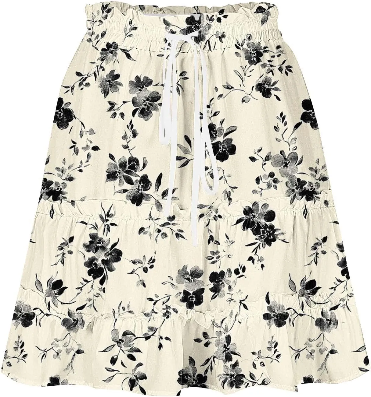 High Waist Floral Mini Skirts for Women Boho Style Beach Short Skirt Flower Print Hawaiian Pleated Half Dress