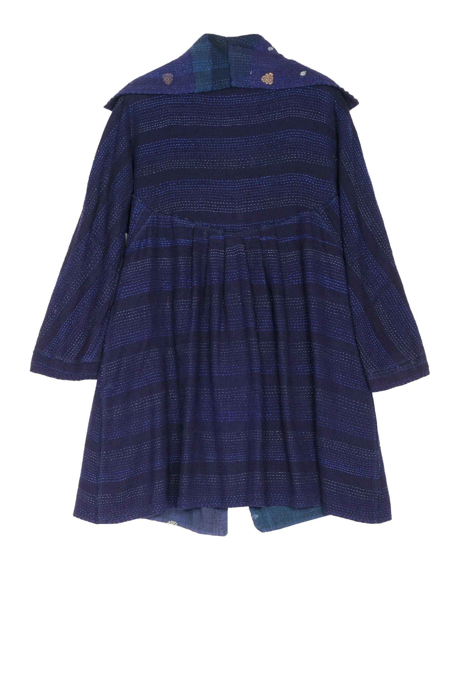 INDIGO WHITE FRAYED PATCH KANTHA BACK TUCKED JKT - iw2012-nvy -