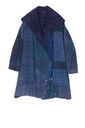 INDIGO WHITE FRAYED PATCH KANTHA BACK TUCKED JKT - iw2012-nvy -