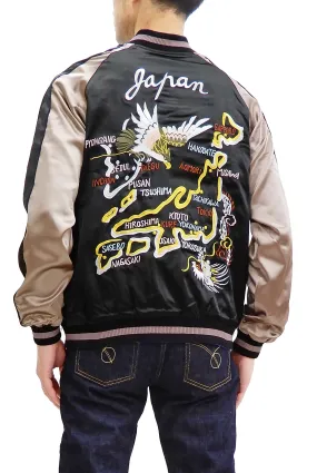 Japanesque Men's Japanese Souvenir Jacket Japan Map x Tiger Sukajan 3RSJ-552 Black/Purple
