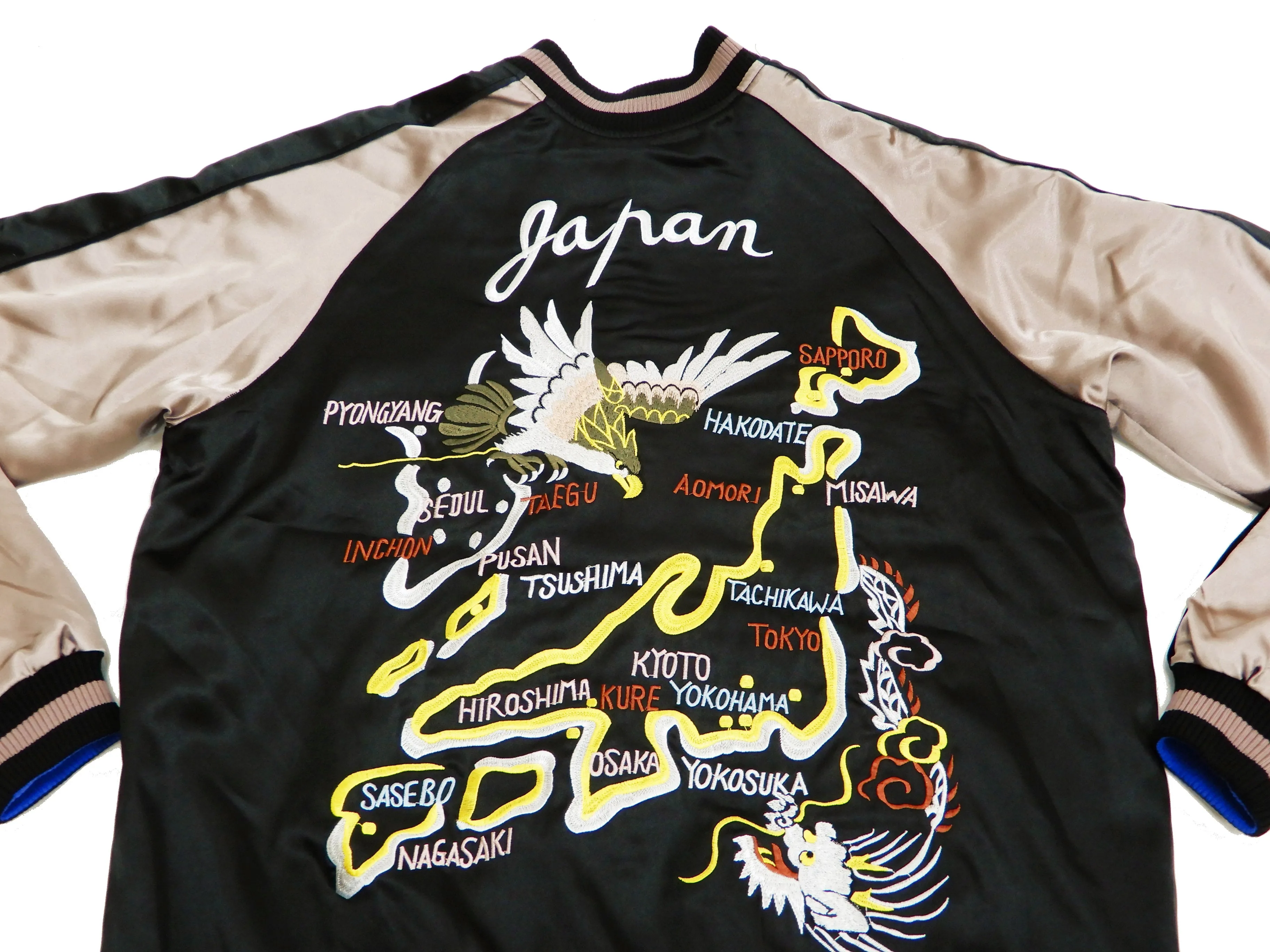 Japanesque Men's Japanese Souvenir Jacket Japan Map x Tiger Sukajan 3RSJ-552 Black/Purple