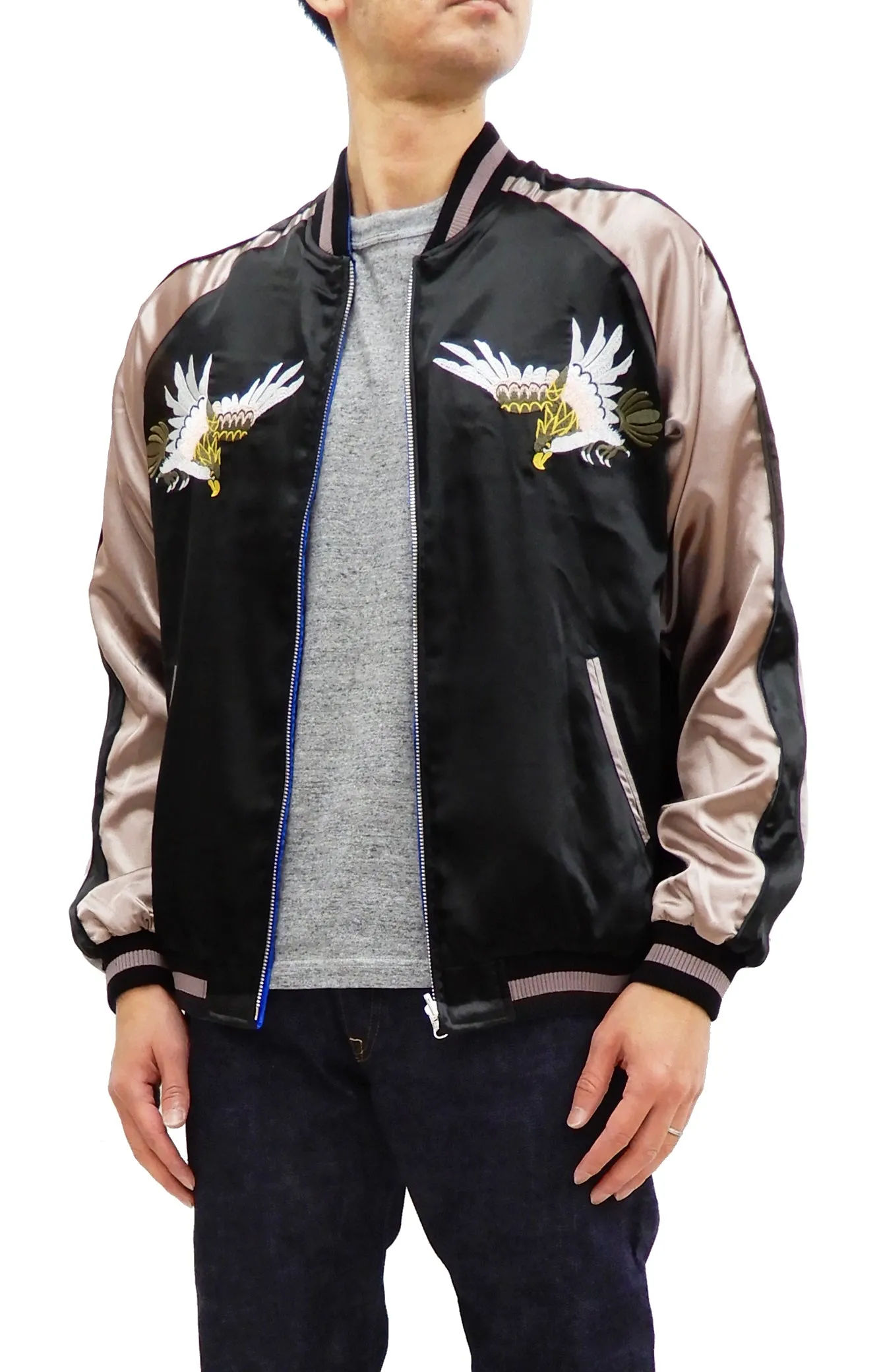 Japanesque Men's Japanese Souvenir Jacket Japan Map x Tiger Sukajan 3RSJ-552 Black/Purple
