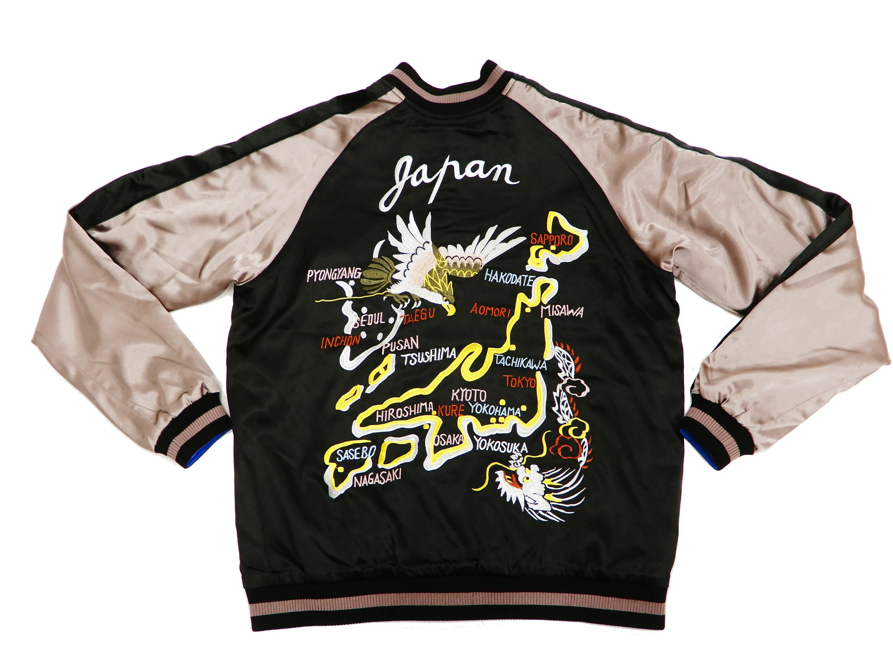 Japanesque Men's Japanese Souvenir Jacket Japan Map x Tiger Sukajan 3RSJ-552 Black/Purple