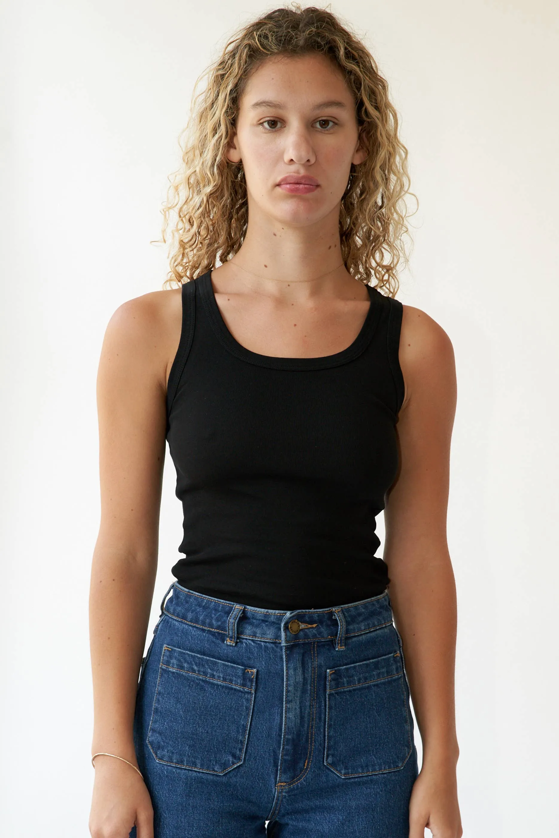LA RELAXED Organic Rib Tank in BLACK - ( select size )