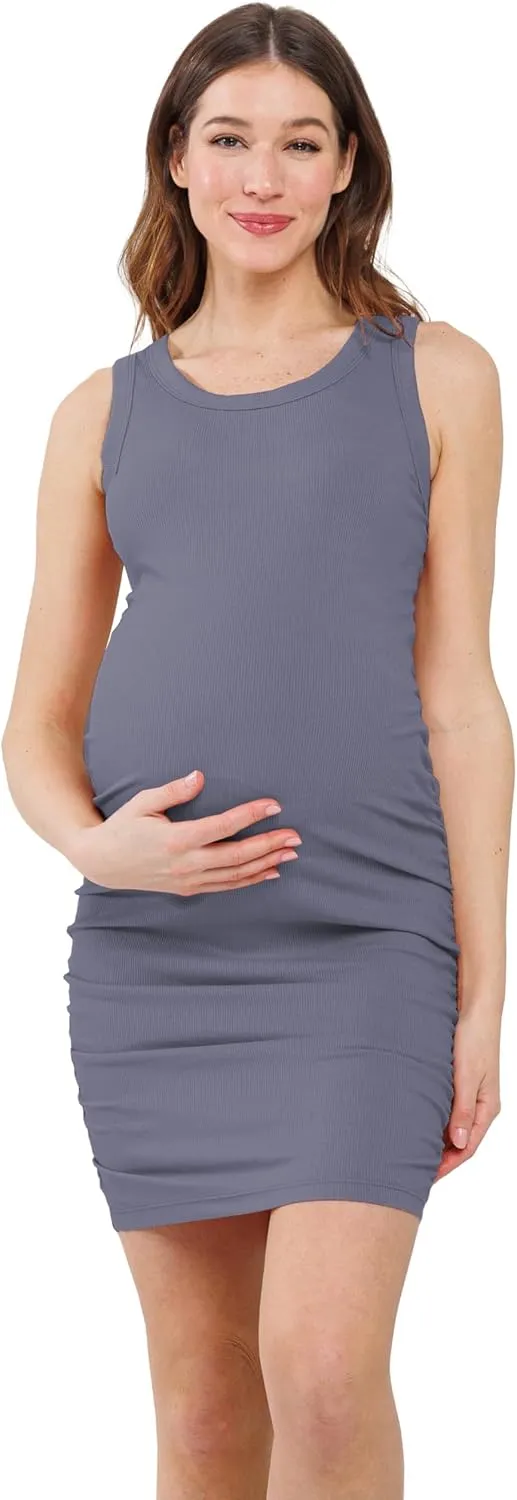 LaClef Womens Ruched Bodycon Sleeveless Tank Maternity Dress