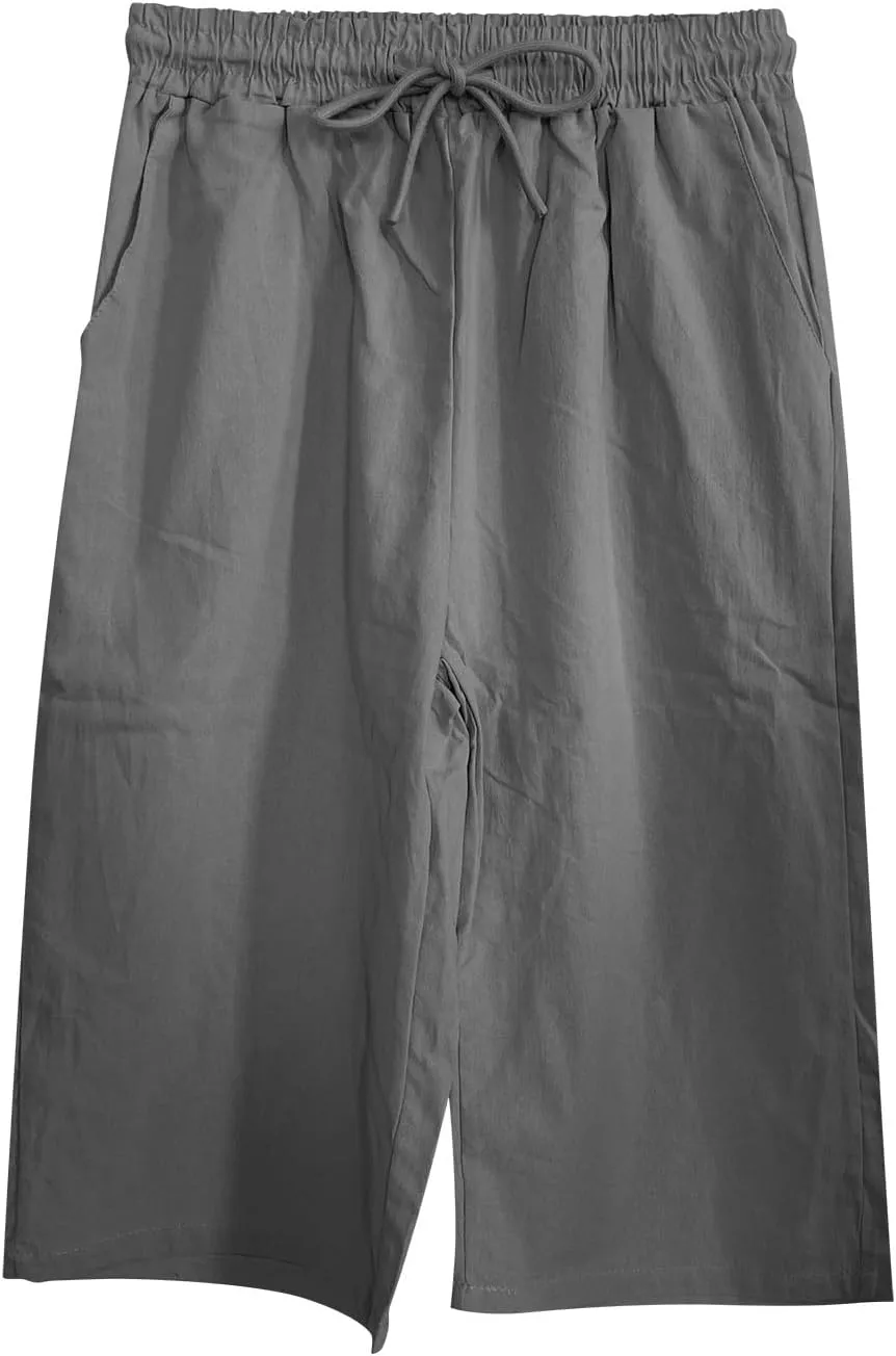 Linen Capri Pants for Women 2025 Ladies Loose Drawstring Casual Solid Color Petite Summer Beachwear Lightweight