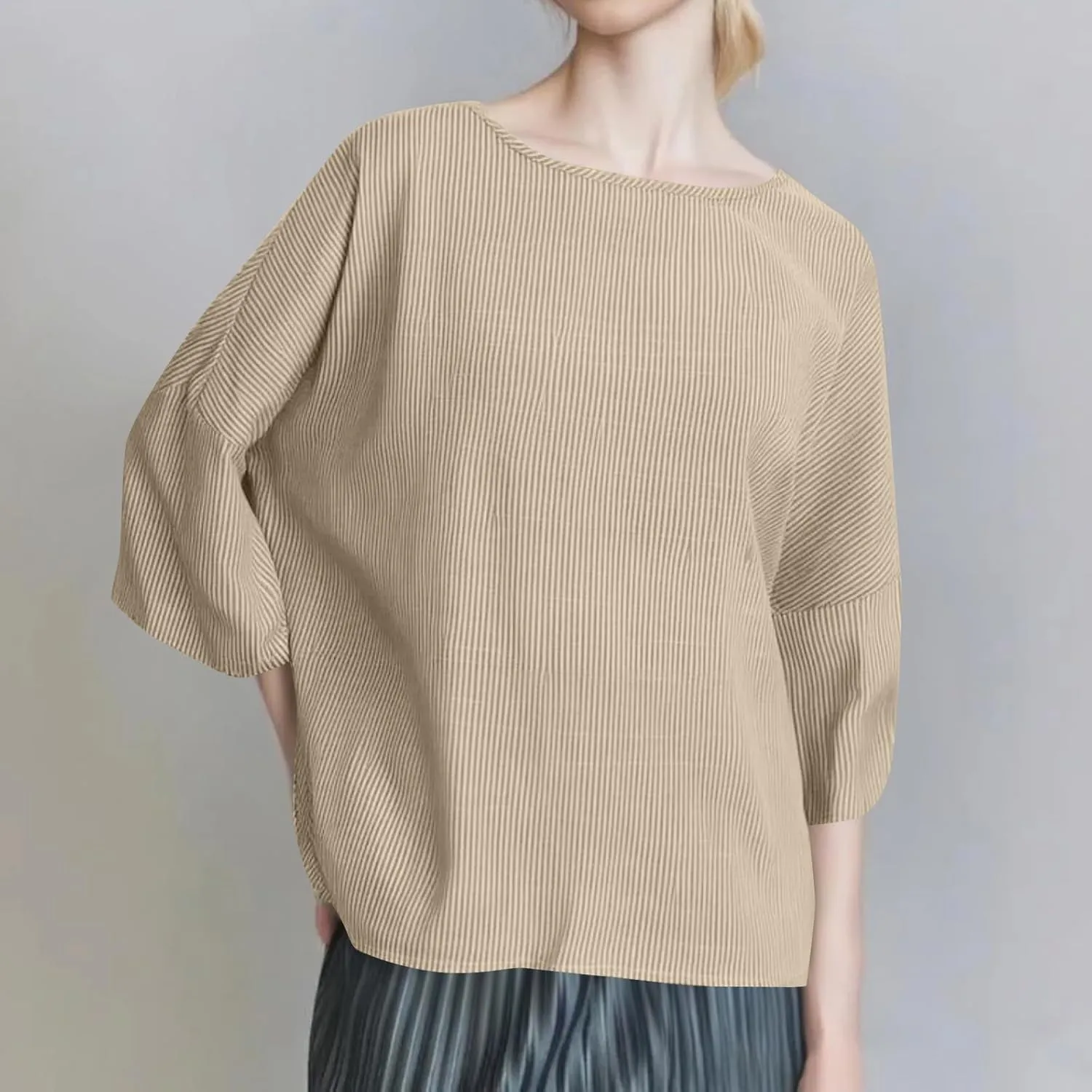 Linen Shirts for Women 2025 Trendy Summer 3/4 Sleeve Tops Dressy Casual Loose Boho Cute Blouses