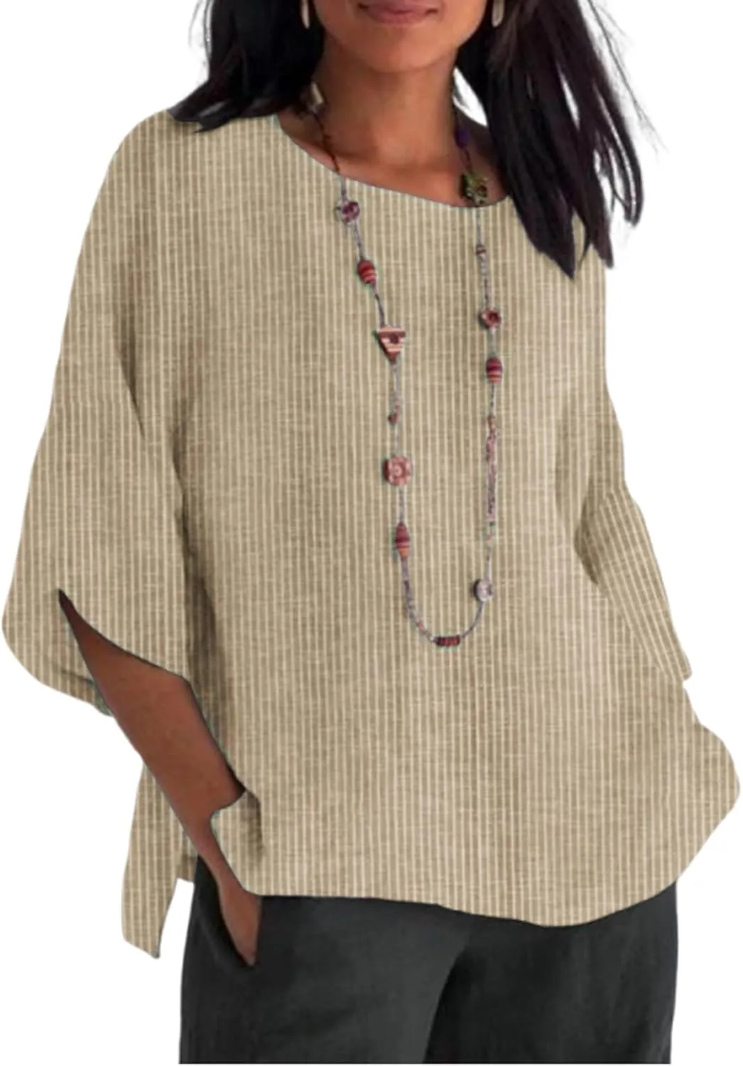 Linen Shirts for Women 2025 Trendy Summer 3/4 Sleeve Tops Dressy Casual Loose Boho Cute Blouses
