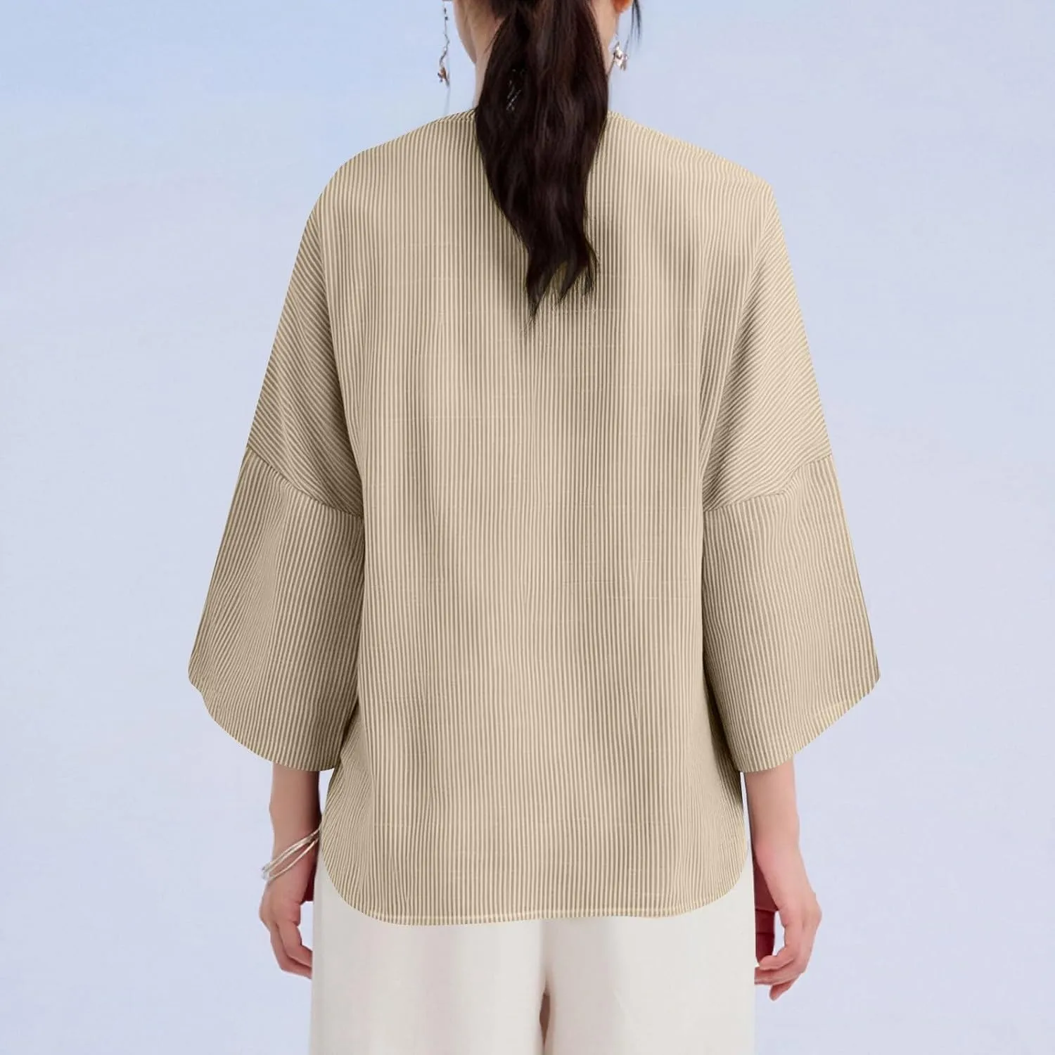 Linen Shirts for Women 2025 Trendy Summer 3/4 Sleeve Tops Dressy Casual Loose Boho Cute Blouses